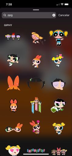 an iphone screen with many different stickers on the back and side of it, including cartoon