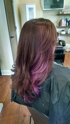 Purple Highlights Light Brown Hair, Brown Hair Purple Highlights, Hair Purple Highlights, Highlights Light Brown Hair, Highlights Light Brown, Purple Peekaboo Hair, Hair Lights