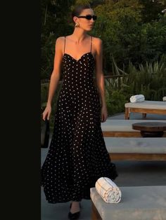 TAVIMART - Elegant Formal Backless Sling A-line Long Dresses Summer Elegant Dot Printed Contrast Maxi Dress Lady Sleeveless Party Robes Long Dresses Summer, A Line Long Dress, Backless Long Dress, Summer Elegant, Sling Dress, Mini Dresses For Women, Puff Sleeve Dresses, Long Summer Dresses, Summer Fashion Trends