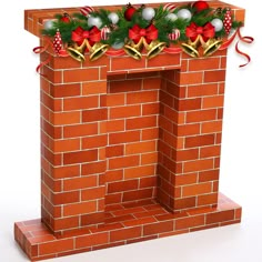 a brick fireplace with christmas decorations on top