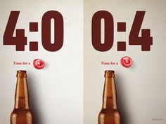 two pictures with the same time for a beer bottle to open and one is half empty