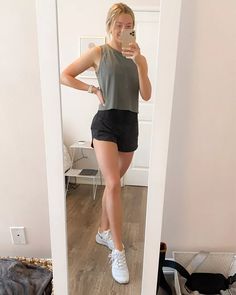 Summer Running Outfit, Summer Athletic Outfits, Workout Shorts Outfit, Sporty Summer Outfits, Athletic Shorts Outfit, Cute Running Outfit, Cute Athletic Outfits, Summer Workout Outfits, Casual Sporty Outfits