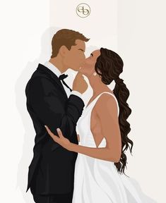 a bride and groom kissing in front of a white wall with the letter s on it