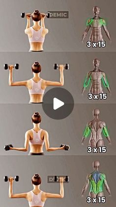 a woman's body is shown with six different muscles, including the upper half and lower half