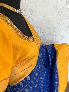 Handwoven pure Beneras silk saree with hand embroidered blouse  Material ; beneras silk saree Blouse : prestitched blouse size 36 - goes upto 42  DETAILS AND CARE Color : royal blue   Weight : 600 - 800 grams Length : 5.5 m saree + 0.7 m blouse  Width : 48 Inches Fabric : beneras Craft Description : beneras Wash Care : Dry Wash Only Shipping Time : 5 - 7 Working days We Ship Worldwide SHIPPING AND RETURNS Shipping Policy : Shipping days as mentioned above, subject to changes based on the governm Royal Blue Silk Saree Contrast Blouse, Designer Silk Pre-draped Saree With Border, Silk Pre-draped Saree With Border For Designer Wear, Designer Blouse Piece With Border For Diwali, Festival Dola Silk Blouse Piece With Border, Elegant Blue Saree With Border, Designer Silk Traditional Wear With Border, Silk Traditional Wear With Designer Border, Elegant Paithani Silk Saree With Border