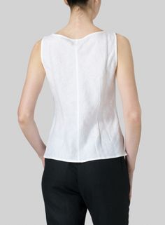 Linen V-Neck Sleevless Bias Cut Tank Fitted V-neck Top For Spring Layering, Classic Scoop Neck Tank Top For Spring, Fitted Linen Tank Top For Everyday, Elegant Linen Tank Top, Elegant Sleeveless Linen Tank Top, Elegant Linen Vest Tops, Classic Sleeveless Tank Top For Summer, Classic Summer Tank Top For Layering, Classic V-neck Tank Top For Summer