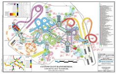 a map of an amusement park with lots of different rides and attractions on it's sides