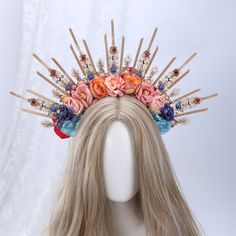 Boho Wedding Headband, Cosplay Wedding, Mermaid Ideas, Halo Headpiece, Hair Garland, Wedding Halloween, Halo Crown, Floral Halo, Head Dress