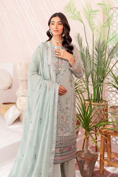 Pakistani Eid Dress in Ice Blue Kameez Trouser Style is an elegant attire adorned with embroidery and threads. Lavish floral designs and hand-worked details make this beautiful Pakistani Dress an epitome of beauty and your foremost priority for the big day. Detailed Description: SKU: PS1832 Detailing: Embroidery, Threads, Floral designs Color: Ice blue Fabric: Lawn Design: Fully Embroidered dress Event: Festive, Party wear Blue Kameez, Eid Dress, Dress Event, Lawn Design, Beautiful Pakistani Dresses, Eid Dresses, Elegant Attire, Embroidery Threads, Pakistani Dress