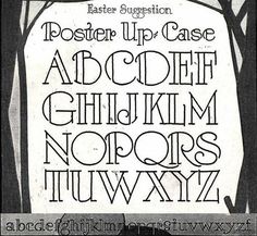 an old fashioned font that has been drawn in black and white with trees on it