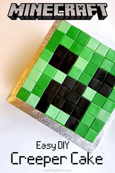 an easy diy creeper cake made out of green and black tiles with text overlay