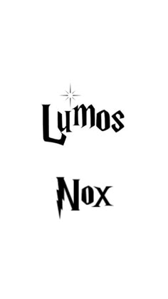 the words lumos and nox are shown in black ink on a white background