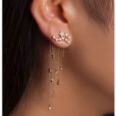 Falling star earring Stars Gold, Ear Climbers Earrings, Front Back Earrings, Ear Jacket Earring, Crystal Stars, Fashion Shop, Star Earrings