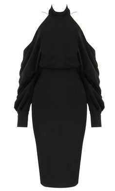 Marilyn Dress, Bodycon Midi Dress, Stay Classy, Shoulder Cut, Black Midi, Mock Neckline, Body Con Skirt, Bodycon Midi, Long Sleeve Midi