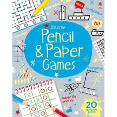 some pencil and paper games are on the cover of an adult - sized activity book