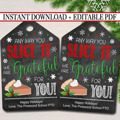 two chalkboard christmas tags with holiday sayings