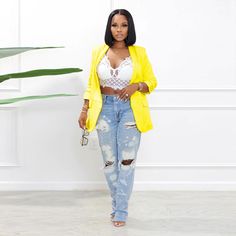 Solid Color Lapel Open Stitch Cardigan Blazer Jackets Spring Yellow Blazer With Pockets, Trendy Yellow Long Sleeve Blazer, Trendy Yellow Spring Blazer, Trendy Long Sleeve Yellow Blazer, Trendy Yellow Blazer For Fall, Pleated Fashion, Ruched Sleeve Blazer, Cardigan Blazer, Coat Women Fashion