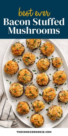 the best ever bacon stuffed mushrooms on a white plate