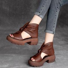 Casual Shoes For Women Sandals Wedges Heels Genuine Leather Peep Toe Summer Fashion Gladiator Sandals | Touchy Style Sandals With Platform, Top Women Shoes, Gladiator Sandals Heels, Womens Gladiator Sandals, Women's Casual Shoes, Genuine Leather Sandals, Leather Gladiator Sandals, Roman Fashion, Wedges Heels