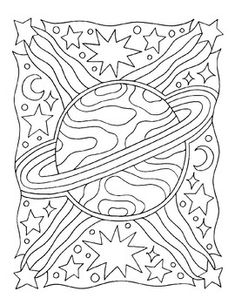 a coloring page with an image of the planets and stars