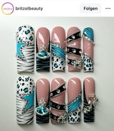 Black Cheetah Nails, Blue Cheetah Nails, Nails Y2k, Cheetah Nails, Y2k Nails, False Nails, Nail File, Beauty Nails, Tool Kit