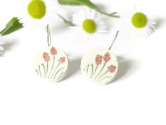 Ceramic Flower  Earrings Round Pottery  Romantic by Ceraminic Round Pottery, Pastel Party, Flower Dangle Earrings, Everyday Gifts, Earrings Round, Ceramic Flower, Ceramic Flowers, Round Earrings, Flower Earrings