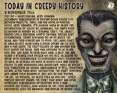 an image of a creepy man with words on it that say today in creepy history