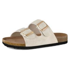 Our stylish and lightweight Women's Cork Sandals for a comfortable and casual summer outfit. Synthetic Upper for a Fresh Fashion Experience. Adjustable Buckle for Easy Fit. Foam Cushioned Insole with Arch Support for Enhanced Comfort. Designed with Relaxation in Mind, Our Product Ensures a Relaxed Feeling Wherever You Go. Size: 11.  Color: Off-White.  Gender: female.  Age Group: adult. White Lightweight Slip-on Sandals, Lightweight Adjustable Sandals With Round Toe, Adjustable Lightweight Sandals With Round Toe, Summer Adjustable Double Strap Footbed Sandals, Casual Adjustable Double Strap Footbed Sandals, Casual Adjustable Flat Heel Sandals, Casual White Sandals With Buckle Closure, Adjustable Double Strap Footbed Sandals For Spring, Casual Double Strap Footbed Sandals For Vacation