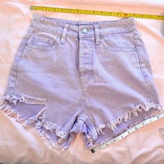 Super Cute Lilac Purple Denim Shorts. The Tape Measure Is A Little Off In The First Photo, So Notice The Size 0 Is Measuring At 25” For A High Waist. Only Worn Once Or Twice. * Colors May Vary Slightly Due To The Way My Camera Uses White Balance. I’ve Done My Absolute Best To Make Them True To Life In Editing. I Welcome You To Google An Item Name To Double Check If You’re Particular! * Item Comes From A Home With 2 Cats * Item Has Been Washed Before Photos Unless Nwt Never Worn * Additional Phot Pastel Goth Shorts, Goth Shorts, Purple Clothes, Pastel Shorts, Purple Denim, Sarah Cameron, 3 Cats, High Waisted Denim Shorts, White Balance