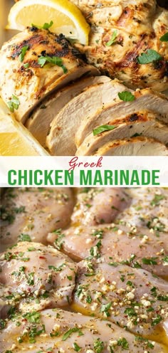 chicken marinade with lemons and parsley on top