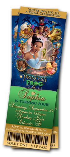 the princess and the frog movie ticket for an adult birthday or baby's first birthday