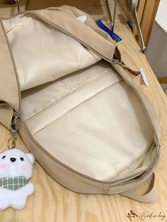 BirdinBag - School-Ready Backpack with Stylish Letter Pattern - Medium Size Beige Bags With Zipper Closure For Back To School, Student Leather Backpack In Beige With Large Capacity, Large Capacity Leather Softback Backpack For School, Rectangular Shoulder Bag With Zipper Closure, Solid Color Backpack For Students, Beige Backpack With Zipper Closure For Study, Back To School Shoulder Bag With Zipper Closure, Beige Satchel Backpack For Students, Student Bags With Zipper Pocket