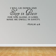 Owners Bedroom, Bible Verse Lettering, Sleep In Peace, New Home Quotes, Psalm 4 8, Scripture Wall Decal, Nursery Bible Verses, Prayer Signs, Psalm 4