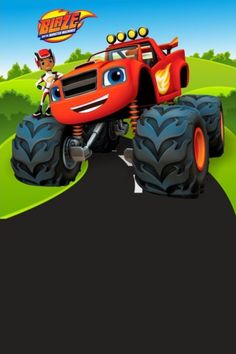 an image of a cartoon monster truck on the road