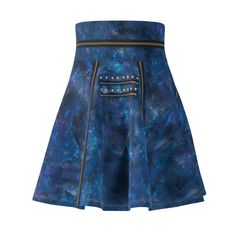 a blue skirt with gold studs on it