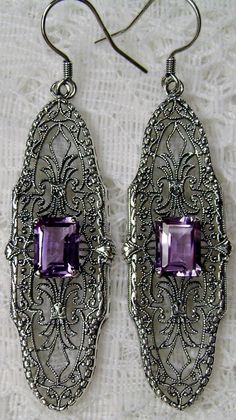 Purple Earrings With Intricate Design As Gift, Purple Earrings With Intricate Design For Gift, Elegant Lavender Jewelry For Evening, Elegant Lavender Evening Jewelry, Ornate Purple Jewelry With Matching Earrings, Ornate Purple Pierced Earrings, Purple Pierced Earrings For Wedding, Vintage Purple Earrings, Vintage Amethyst Purple Earrings