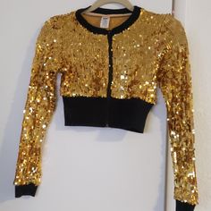 New. Crop Jacket, Size Medium Child Sequin Jacket, Crop Jacket, Kids Jacket, Gold Black, Jackets & Coats, Jackets For Women, Size Medium, Gold, Black