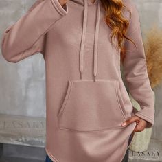 Lasaky - Womens Casual Long Sleeve Drawstring Hoodie Sweatshirt with Solid Kangaroo Pocket - Ideal Addition to Your Fashion Wardrobe Pockets Fashion, Pocket Hoodie, Kangaroo Pocket Hoodie, Long Style, Drawstring Hoodie, Clothing Size Chart, Womens Clothing Sizes, Long Tops, Kangaroo Pocket