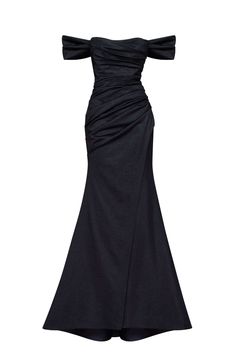 Elegant black off-the-shoulder sparkling maxi dress ➤➤ Milla Dresses - USA, Worldwide delivery Milla Dresses, Wrapped Skirt, Maxi Dress Collection, Designer Maxi Dress, Dress Weights, American Fashion Designers, Draped Top, Mermaid Skirt, Feather Dress