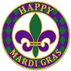 a happy mardi gras sticker on a white background