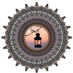 an intricate circular design with a lantern in the middle and a bird perched on it