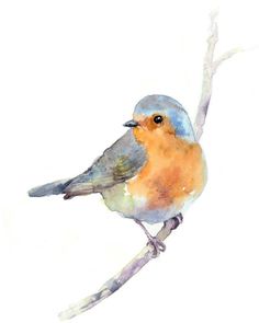 a watercolor painting of a bird sitting on a branch