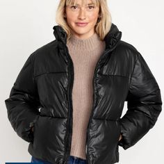 Nwt Old Navy Quilted Puffer Jacket Color Black Jack Size Xxl Funnel Collar Long Sleeves Elasticized Cuffs Full-Length Zipper Front Zip Pockets Elasticized Hem Quilted Shell Smooth Taffeta Lining And Soft Fill 100% Recycled Polyester Imported Fit & Sizing Semi Fitted Hits Below Waist Pet And Smoke Free House Women's Puffer Coats, White Puffer Vest, Face Fashion, Navy Quilt, Winter Puffer Jackets, Cropped Puffer Jacket, Black Puffer Vest, Black Puffer Jacket, Quilted Puffer Jacket