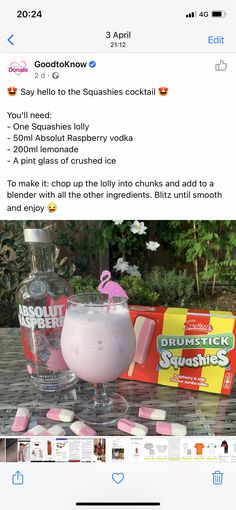 an instagram page with some drinks and candy on it