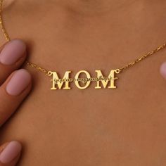 Mom Necklace,Solid Gold Nameplate Necklace,Necklace For Mothers Day,10k 14k 18k Real Gold Mom Necklace For Christmas,Necklace For Women This necklace is handmade and produced with 10k 14k 18k solid gold according to your preference. Our gold color options: Yellow Gold,White Gold, Rose Gold Pendant Sizes: height: 0.35 inches (9mm) width: 1.38 inches (35mm) We have 3 Types solid gold chain options: Type1 Chain (0.85mm thick) Type2 Chain (0.97mm thick) Type3 Chain (1.30mm thick) We use lobster claps on our chains. Chain length: 14 inches adjustable 13 inches 16 inches adjustable 15 inches 18 inches adjustable 17 inches 20 inches adjustable 19 inches 22 inches adjustable 21 inches The necklace is made to order. We make it ready for shipment within 3 business days.  Please contact us using the Mother's Day Engraved Yellow Gold Name Necklace, 14k Gold Name Necklace For Mother's Day, Mother's Day 14k Gold Name Necklace, Personalized Yellow Gold Nameplate Necklace For Mother's Day, Hallmark Nameplate Necklace For Mom, Mother's Day Gift Nameplate Necklace For Mom, Custom Necklace For Anniversary And Mother's Day, Mother's Day Engraved Nameplate Jewelry, Yellow Gold Name Necklaces For Mother's Day