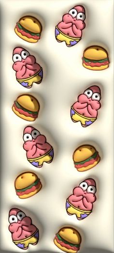 an image of some cartoon characters with hamburgers in the shape of people's faces