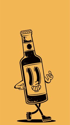 Retro Walking Glass Bottle Walking Illustration. A drink lover's gift idea for those who love vintage illustration and beer. Whether for a birthday, Christmas, or as a gift in general, it makes a great gifting item on a t-shirt, mug, hoodie and so much more.

retro walking glass bottle walking illustration, glass bottle, character, retro illustration, funny character, retro design, beer, beer bottle, pub, brew, drink, drink glass, drink party, vintage, vintage illustration, orange, yellow Walking Illustration, Mug Ideas, Beer Illustration, Logos Retro, Retro Graphic Design, Wallpaper Retro, Beer Poster, 8bit Art, Retro Cartoon