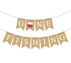 gone fishing bunting banner with an apple on the front and one red fish on the back