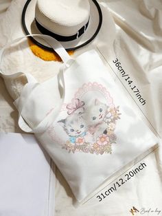 Bird in Bag - ROMWE Charmingly Designed Cat Canvas Bag featuring Double-Sided Cute Illustrations, Ideal for Single-Shoulder Carrying Kawaii Summer Bags For Daily Use, Kawaii Bags For Daily Use In Summer, White Cat Design Bag As A Gift, White Cat Design Bag As Gift, White Bag With Cat Design For Shopping, White Bag With Cat Design As A Gift, White Bag With Cat Design For Gift, White Bag With Cat Design For Daily Use, White Bags With Cat Design For Gift