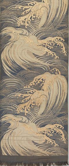 Obi with Waves Period: Meiji period (1868–1912) Culture: Japan Medium: Silk and metallic thread double cloth (fûtsû Textil Design, Art Asiatique, Japanese Textiles, Japanese Patterns, Japanese Painting